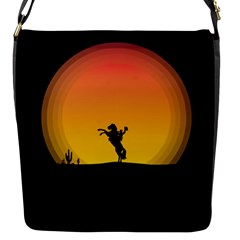 Horse Cowboy Sunset Western Riding Flap Messenger Bag (s) by Nexatart