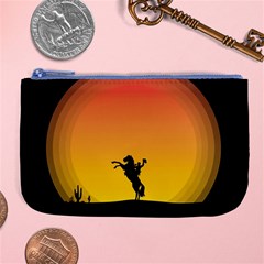 Horse Cowboy Sunset Western Riding Large Coin Purse by Nexatart