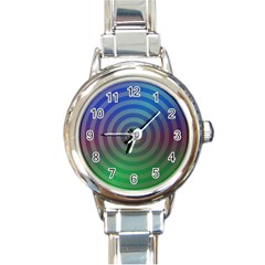 Blue Green Abstract Background Round Italian Charm Watch