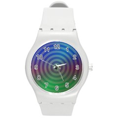 Blue Green Abstract Background Round Plastic Sport Watch (M)