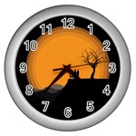 Couple Dog View Clouds Tree Cliff Wall Clocks (Silver)  Front