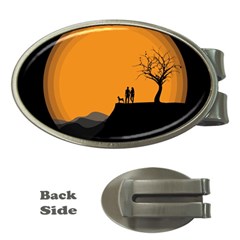 Couple Dog View Clouds Tree Cliff Money Clips (oval) 