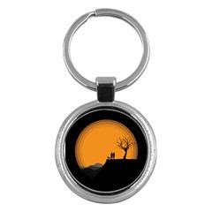 Couple Dog View Clouds Tree Cliff Key Chains (round)  by Nexatart