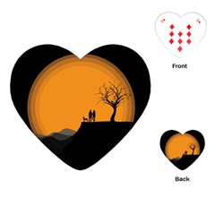 Couple Dog View Clouds Tree Cliff Playing Cards (heart) 