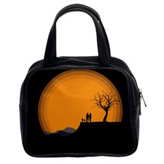 Couple Dog View Clouds Tree Cliff Classic Handbags (2 Sides) by Nexatart