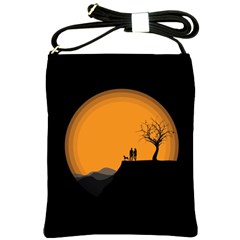 Couple Dog View Clouds Tree Cliff Shoulder Sling Bags by Nexatart