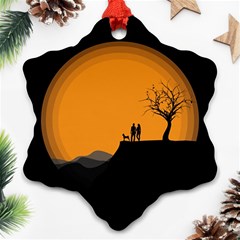 Couple Dog View Clouds Tree Cliff Snowflake Ornament (two Sides) by Nexatart