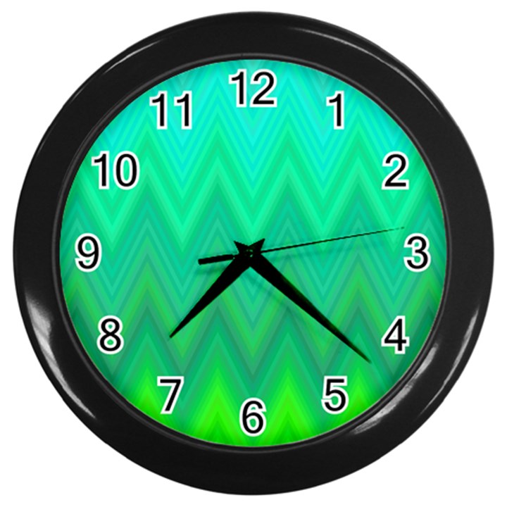 Green Zig Zag Chevron Classic Pattern Wall Clocks (Black)