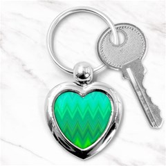 Green Zig Zag Chevron Classic Pattern Key Chains (heart)  by Nexatart