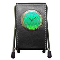 Green Zig Zag Chevron Classic Pattern Pen Holder Desk Clocks by Nexatart