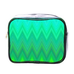 Green Zig Zag Chevron Classic Pattern Mini Toiletries Bags by Nexatart