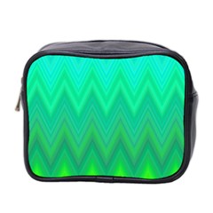 Green Zig Zag Chevron Classic Pattern Mini Toiletries Bag 2-side by Nexatart