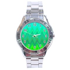 Green Zig Zag Chevron Classic Pattern Stainless Steel Analogue Watch by Nexatart