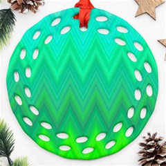 Green Zig Zag Chevron Classic Pattern Round Filigree Ornament (two Sides) by Nexatart