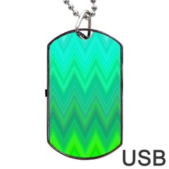 Green Zig Zag Chevron Classic Pattern Dog Tag Usb Flash (one Side) by Nexatart