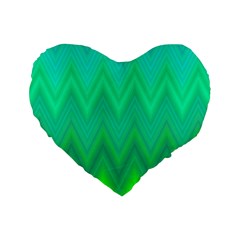 Green Zig Zag Chevron Classic Pattern Standard 16  Premium Heart Shape Cushions by Nexatart