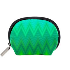 Green Zig Zag Chevron Classic Pattern Accessory Pouches (small)  by Nexatart