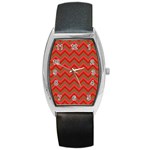 Background Retro Red Zigzag Barrel Style Metal Watch Front