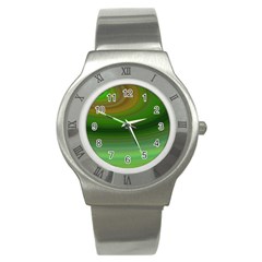 Green Background Elliptical Stainless Steel Watch by Nexatart