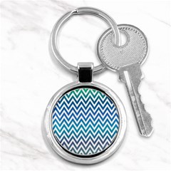 Blue Zig Zag Chevron Classic Pattern Key Chains (round)  by Nexatart