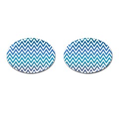 Blue Zig Zag Chevron Classic Pattern Cufflinks (oval) by Nexatart