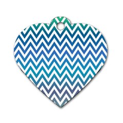 Blue Zig Zag Chevron Classic Pattern Dog Tag Heart (one Side) by Nexatart