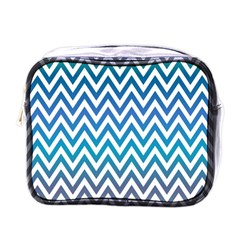 Blue Zig Zag Chevron Classic Pattern Mini Toiletries Bags by Nexatart