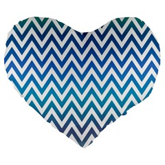 Blue Zig Zag Chevron Classic Pattern Large 19  Premium Heart Shape Cushions by Nexatart