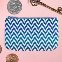 Blue Zig Zag Chevron Classic Pattern Large Coin Purse by Nexatart