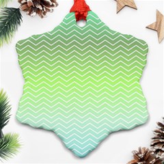 Green Line Zigzag Pattern Chevron Snowflake Ornament (two Sides) by Nexatart