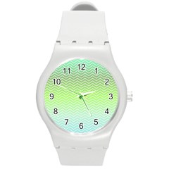 Green Line Zigzag Pattern Chevron Round Plastic Sport Watch (m) by Nexatart