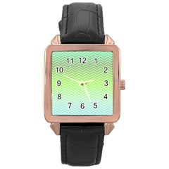 Green Line Zigzag Pattern Chevron Rose Gold Leather Watch  by Nexatart