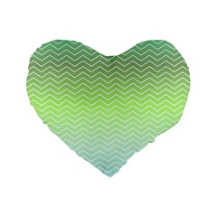 Green Line Zigzag Pattern Chevron Standard 16  Premium Flano Heart Shape Cushions by Nexatart