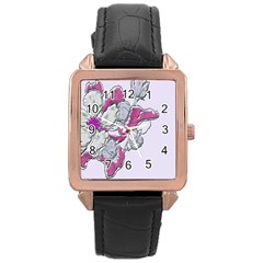 Bouquet Flowers Plant Purple Rose Gold Leather Watch  by Nexatart