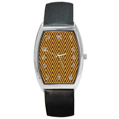 Chevron Brown Retro Vintage Barrel Style Metal Watch by Nexatart