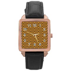 Chevron Brown Retro Vintage Rose Gold Leather Watch  by Nexatart