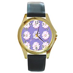 Daisy Flowers Wild Flowers Bloom Round Gold Metal Watch