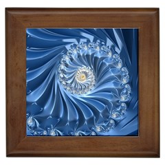 Blue Fractal Abstract Spiral Framed Tiles by Nexatart