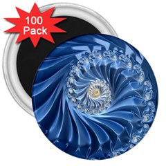 Blue Fractal Abstract Spiral 3  Magnets (100 Pack) by Nexatart