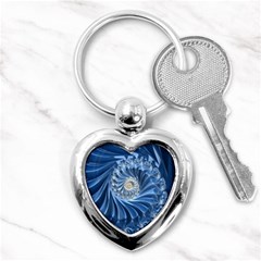 Blue Fractal Abstract Spiral Key Chains (heart)  by Nexatart