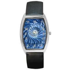 Blue Fractal Abstract Spiral Barrel Style Metal Watch by Nexatart