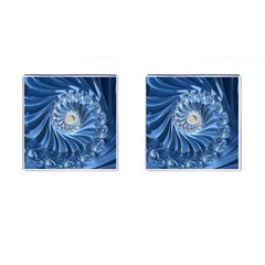 Blue Fractal Abstract Spiral Cufflinks (square) by Nexatart