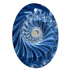 Blue Fractal Abstract Spiral Oval Ornament (two Sides) by Nexatart