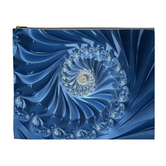 Blue Fractal Abstract Spiral Cosmetic Bag (xl) by Nexatart