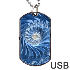 Blue Fractal Abstract Spiral Dog Tag Usb Flash (one Side) by Nexatart