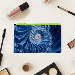 Blue Fractal Abstract Spiral Cosmetic Bag (xs) by Nexatart