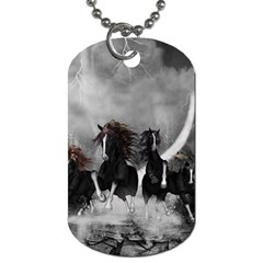 Awesome Wild Black Horses Running In The Night Dog Tag (two Sides) by FantasyWorld7