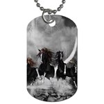 Awesome Wild Black Horses Running In The Night Dog Tag (Two Sides) Front