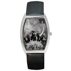 Awesome Wild Black Horses Running In The Night Barrel Style Metal Watch by FantasyWorld7