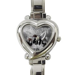 Awesome Wild Black Horses Running In The Night Heart Italian Charm Watch by FantasyWorld7